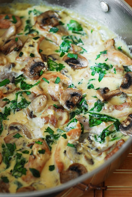 Chicken and Spinach in Creamy Mushroom Sauce -