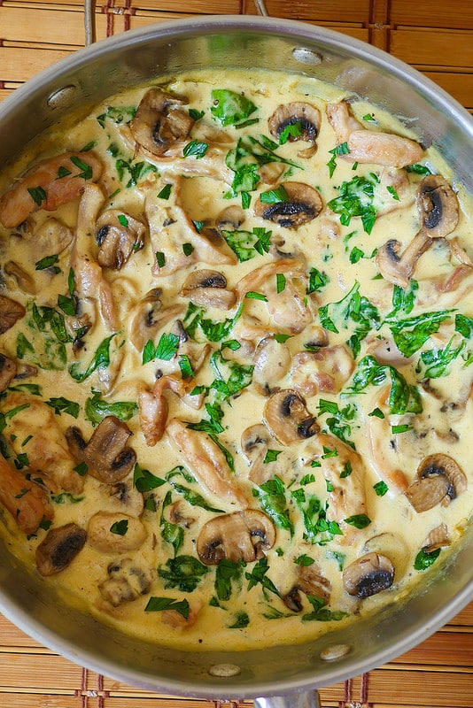 Creamy Chicken, Spinach and Mushrooms