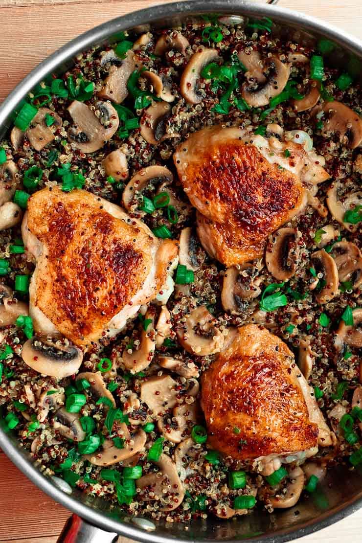 Chicken and Quinoa with Garlic and Mushrooms