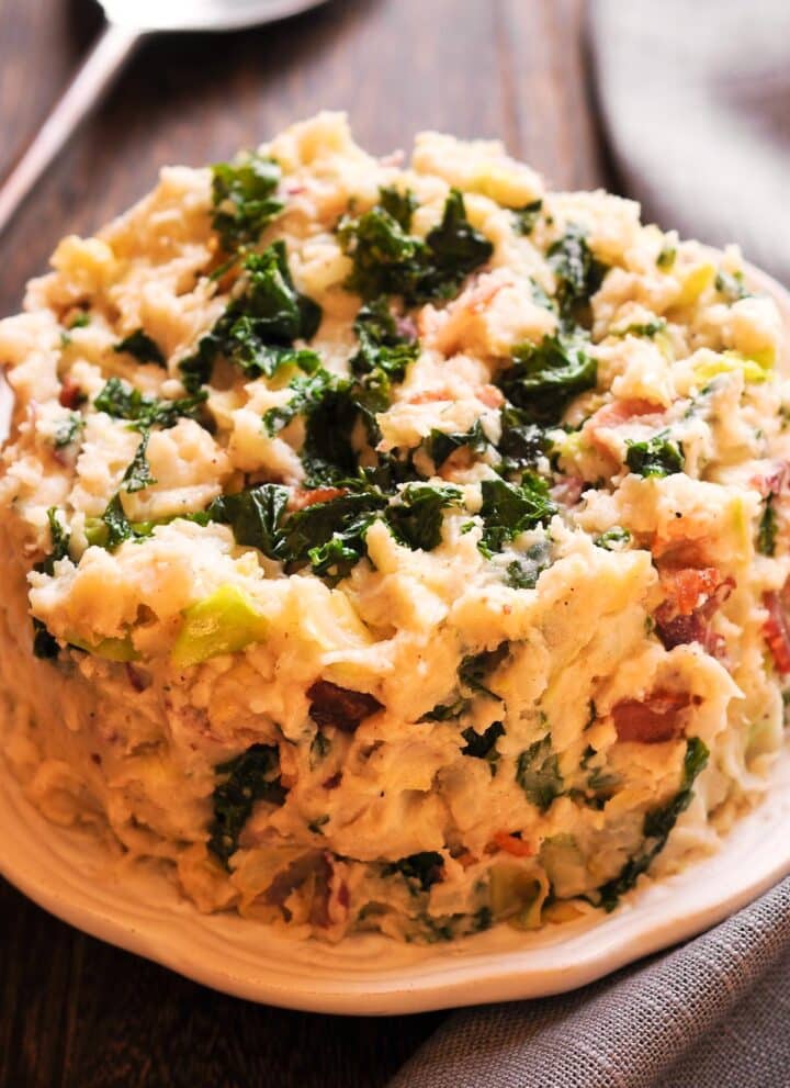 Irish Mashed Potatoes with Bacon on a Plate