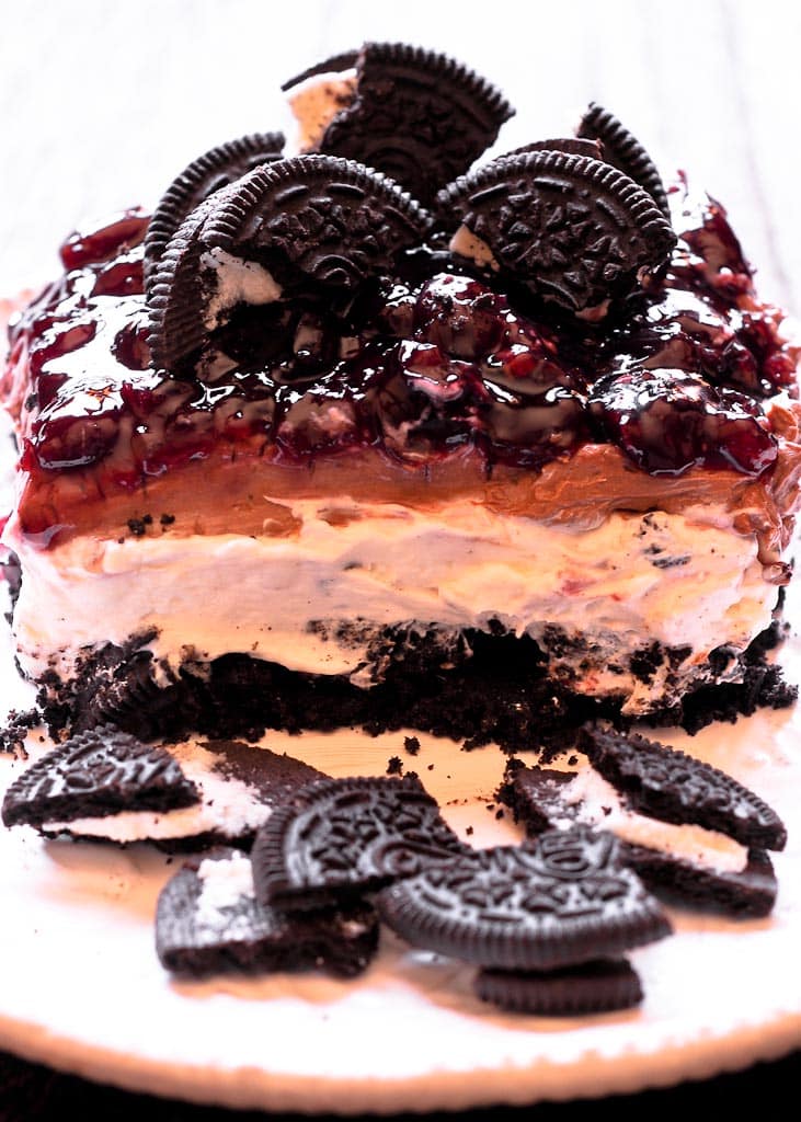 No Bake Black Forest Oreo Cheesecake