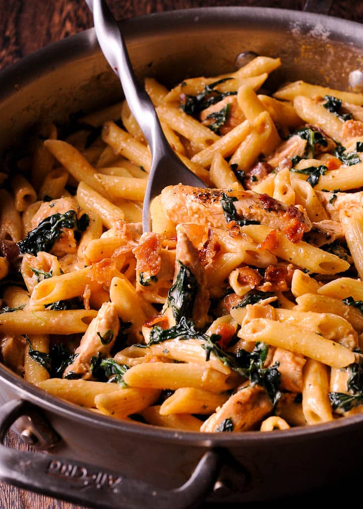 Chicken and Spinach Pasta with Bacon