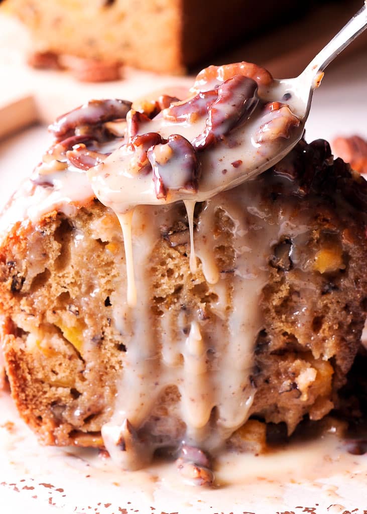Southern Peach Bread with Pecan Praline Topping