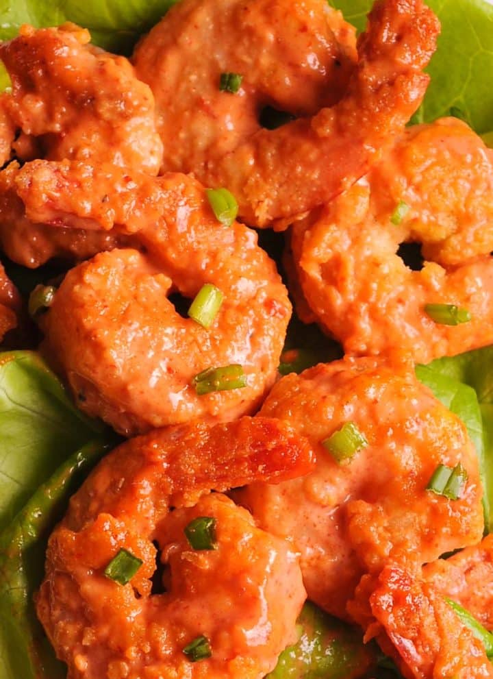 Dynamite shrimp on a bed of lettuce