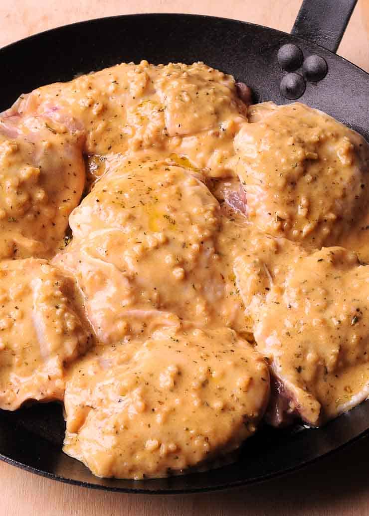 Oven Baked Chicken Thighs with Garlic Mustard Crust