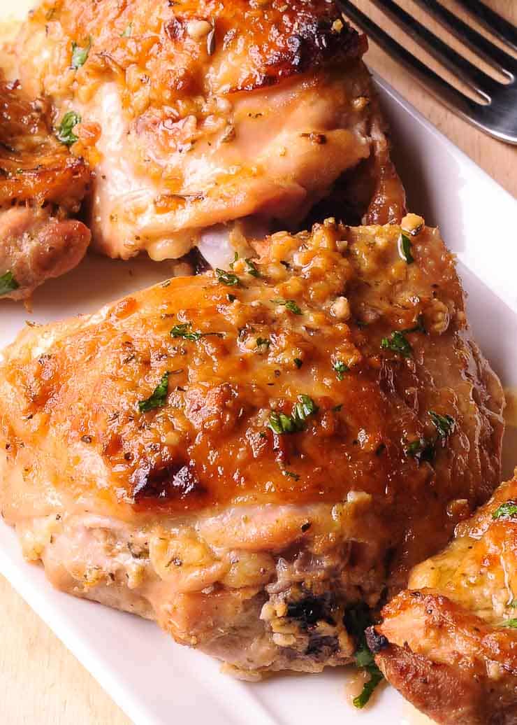Oven Baked Chicken Thighs with Garlic Mustard Crust