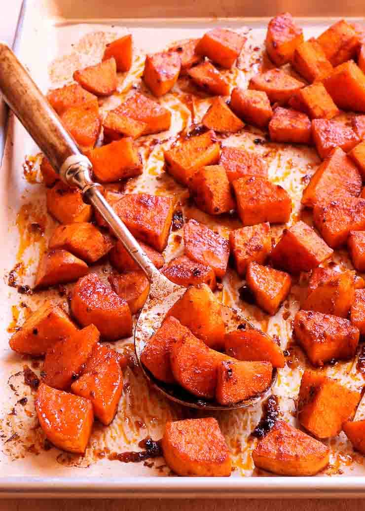 Spicy Maple Glazed Roasted Sweet Potatoes