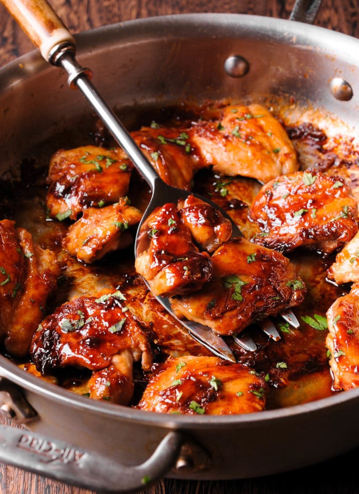 sweet and salty chicken in a pan