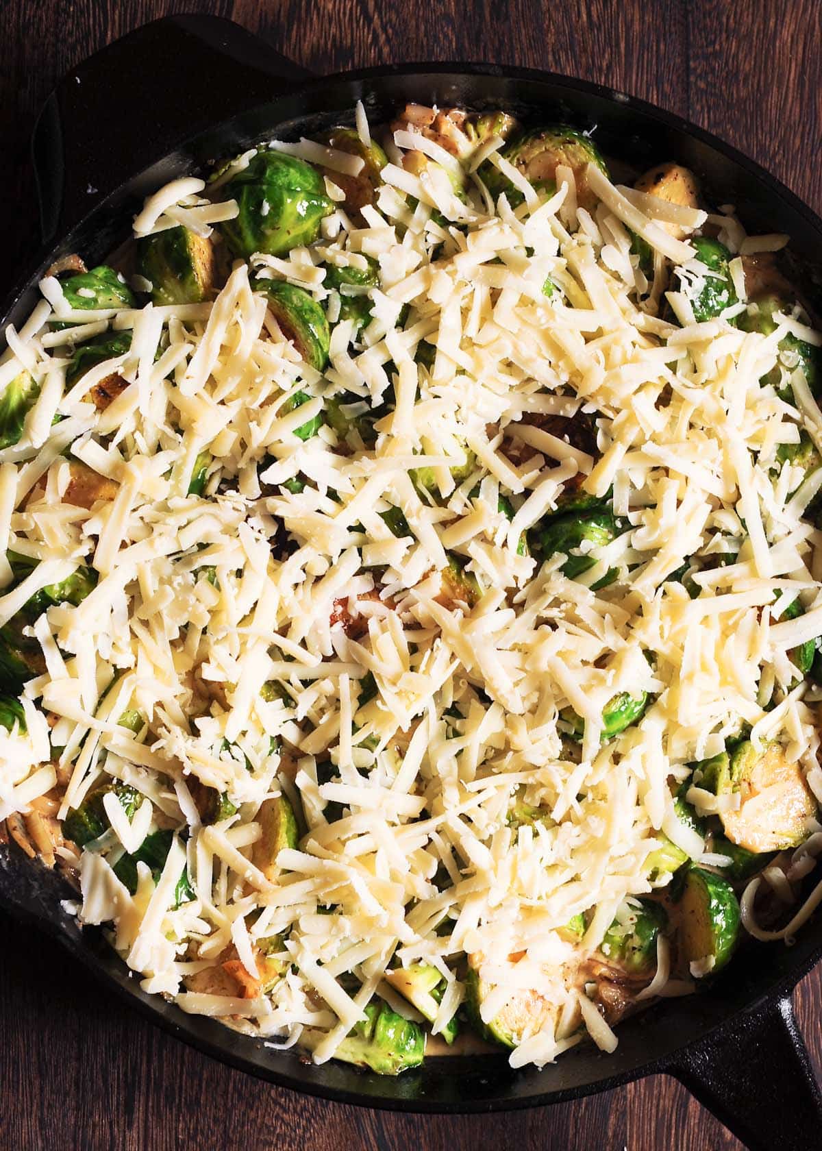 Brussels sprouts covered with cheese