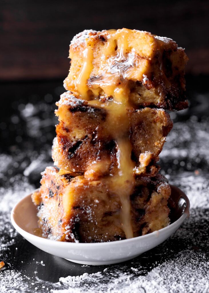 Chocolate Chip Panettone Pudding sliced
