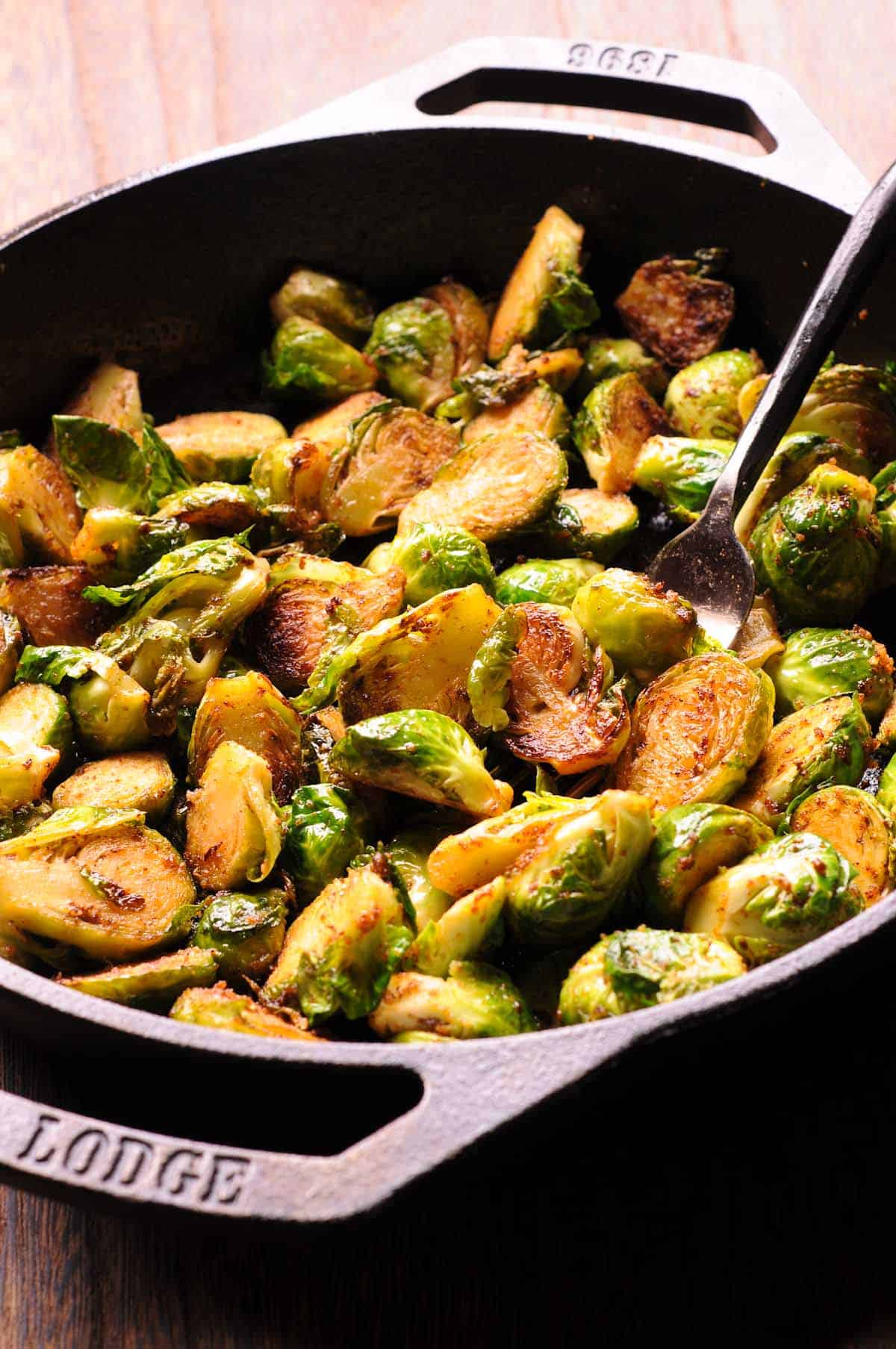 Brussels Sprouts cooked in a skillet