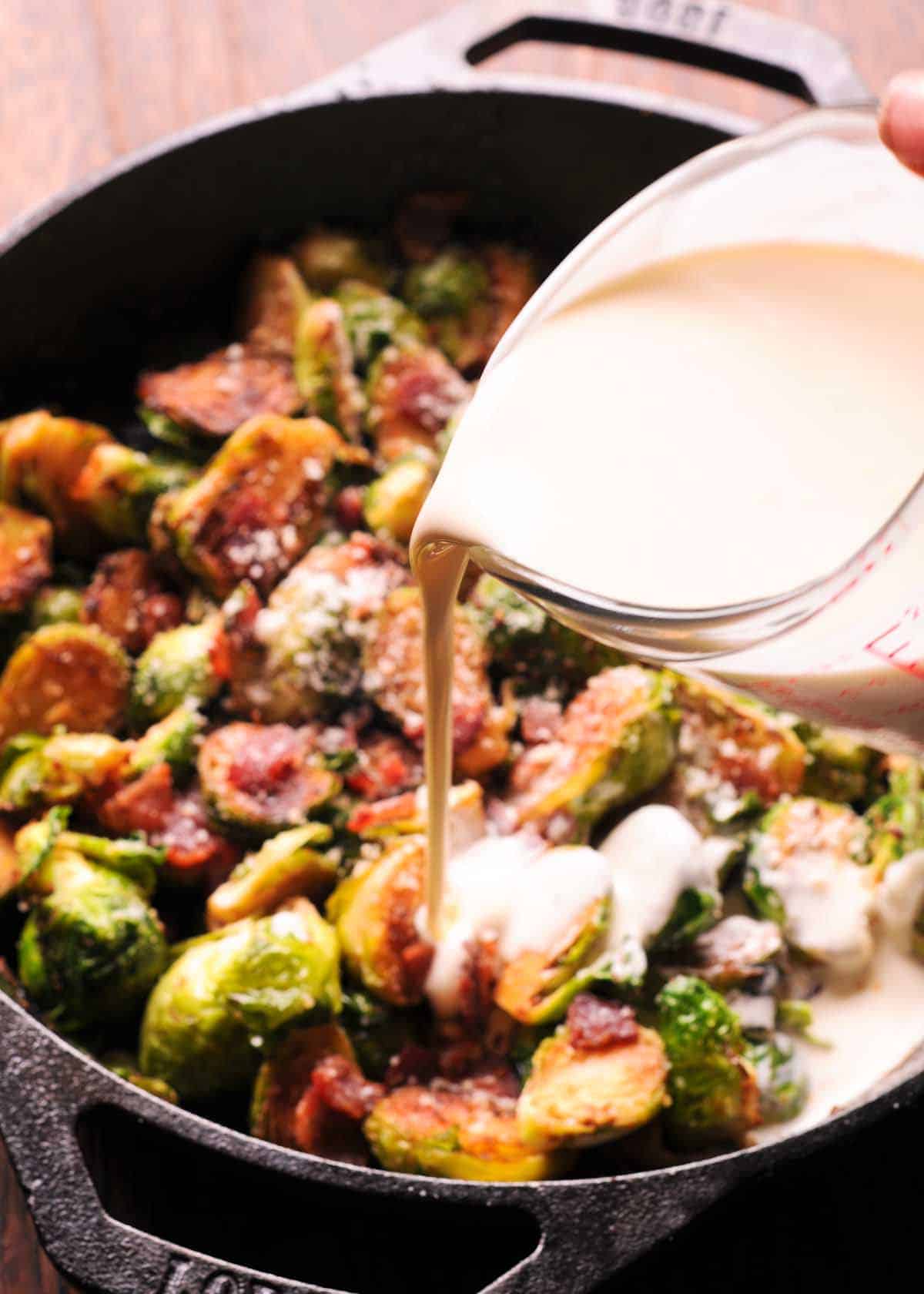 Heavy Cream added to the Brussels sprouts