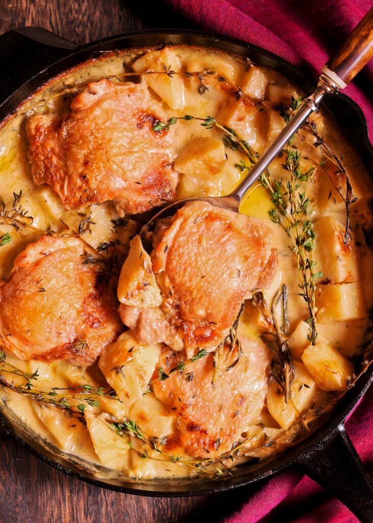 Herb Roasted Chicken and Potatoes in a pan