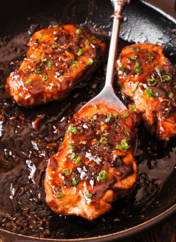 Honey Balsamic Pork Chops in Cast Iron Pan