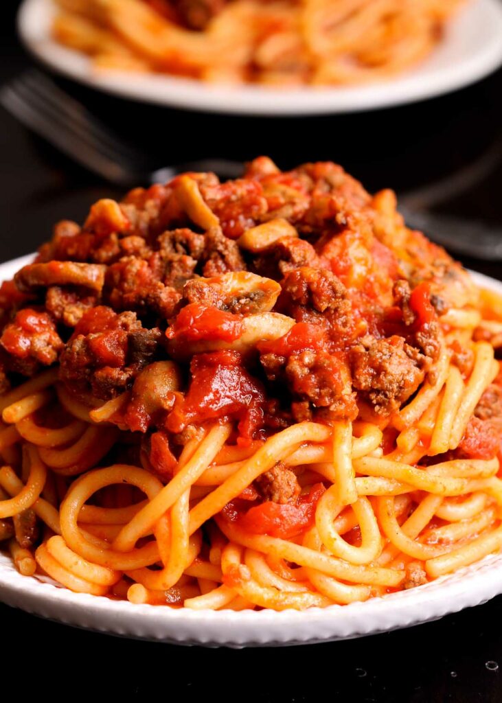 Instant Pot Spaghetti with Meat Sauce on a plate