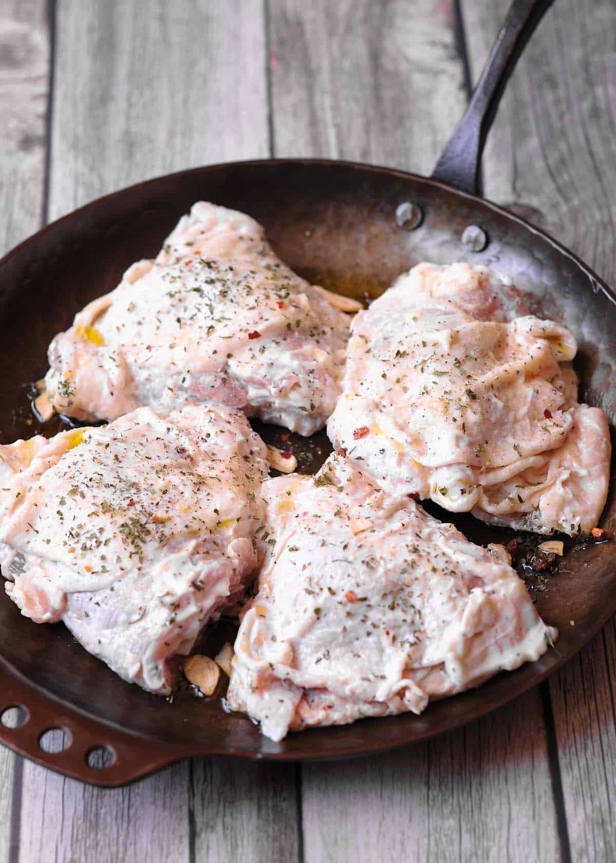 Coated chicken thighs