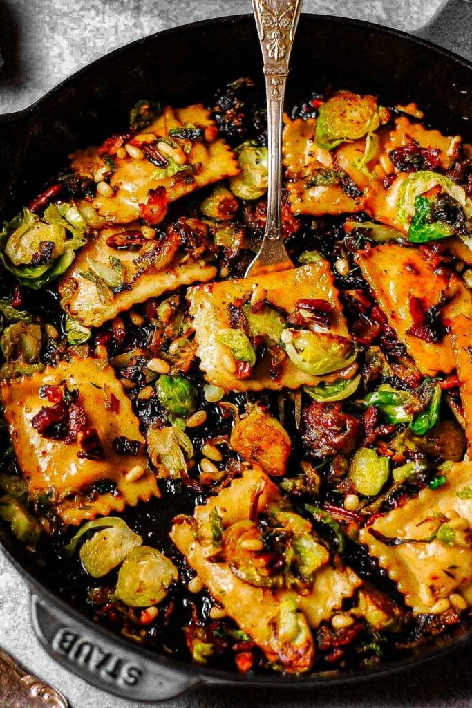 brussels sprouts ravioli with cranberries