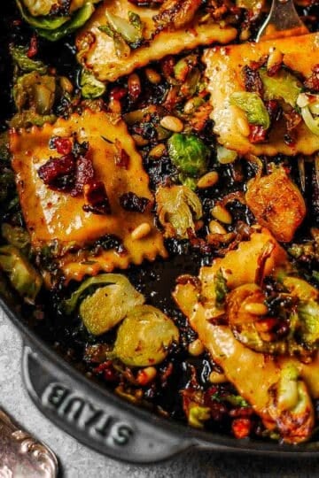 brussels sprouts ravioli with cranberries