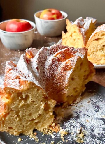 Italian Apple Cake covered in Confectioner's Sugar