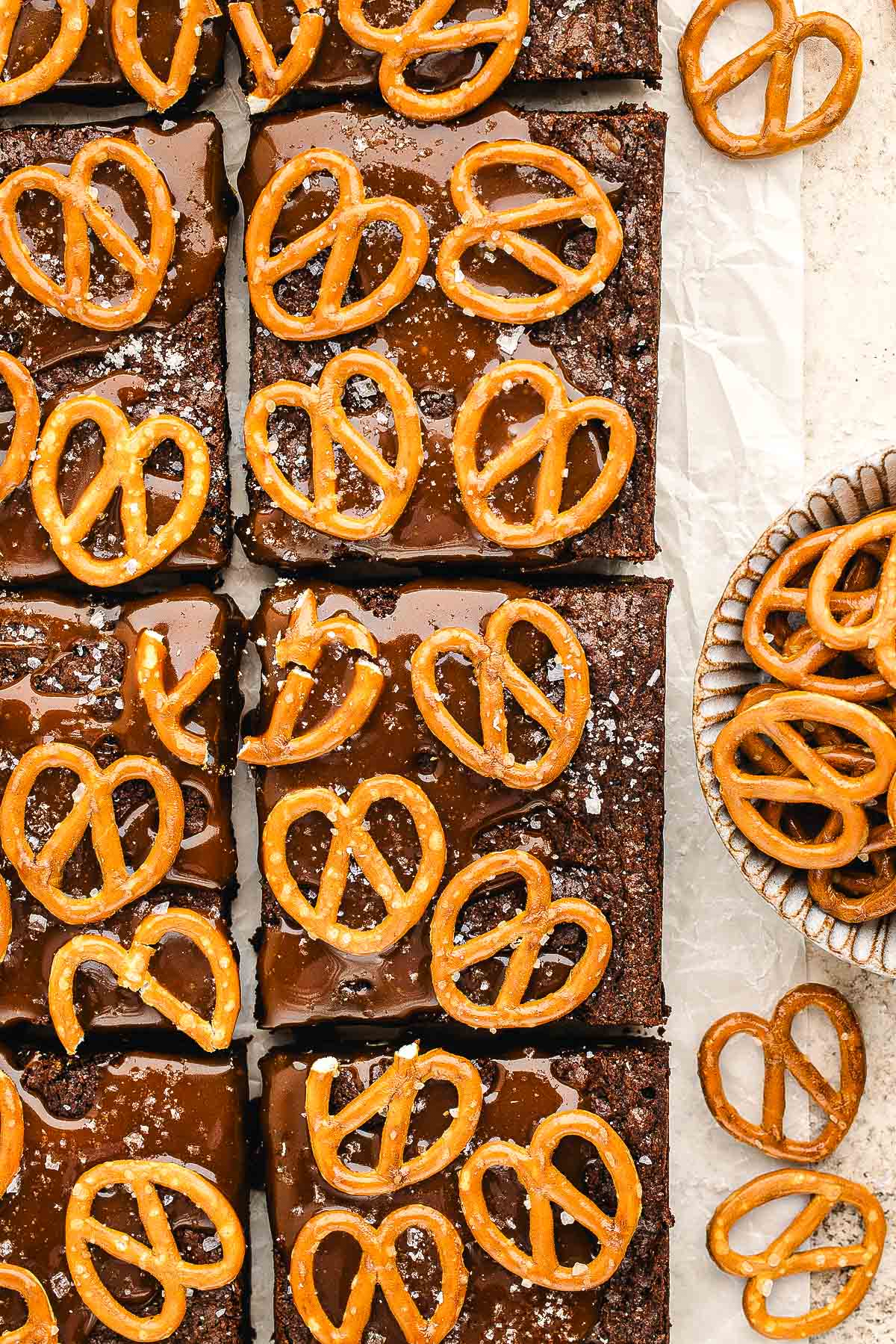 Salted Caramel Chocolate Brownies with Pretzels