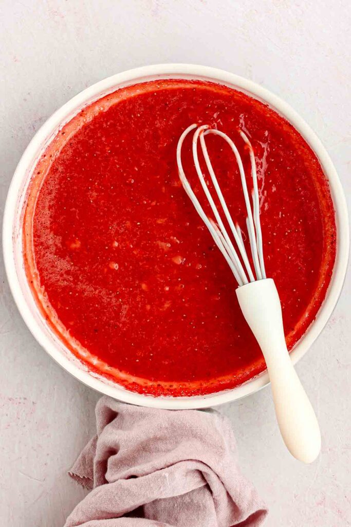 strawberry puree in the bowl