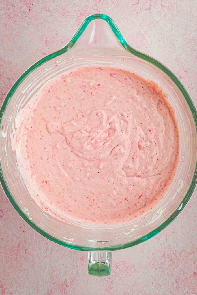 strawberry puree thoroughly mixed in with cream cheese and condensed milk