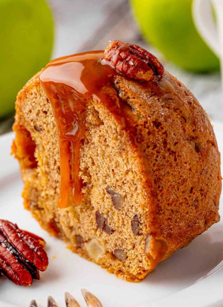 Apple Pecan Cake with Caramel Glaze