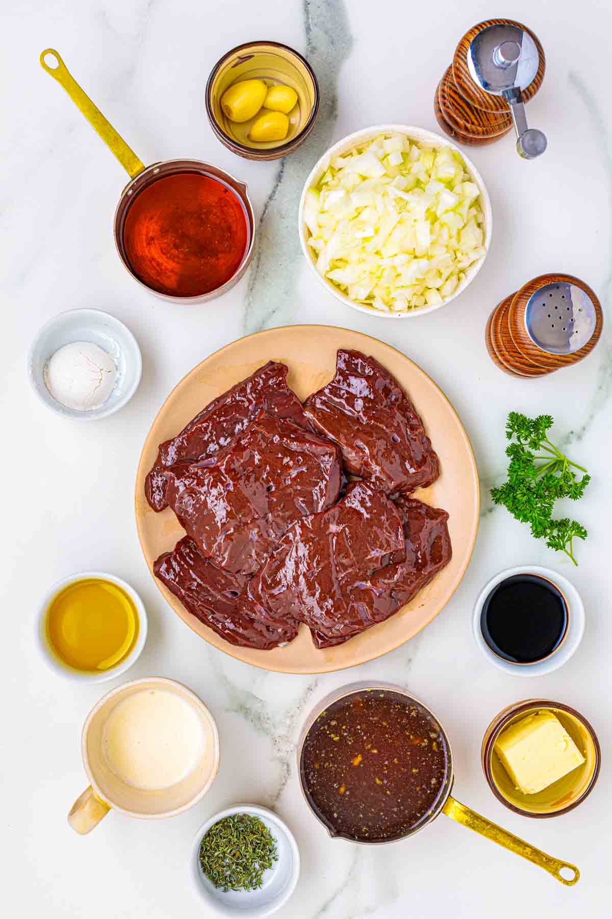 raw beef liver and ingredients