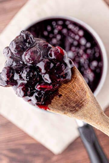 Blueberry filling on a spoon