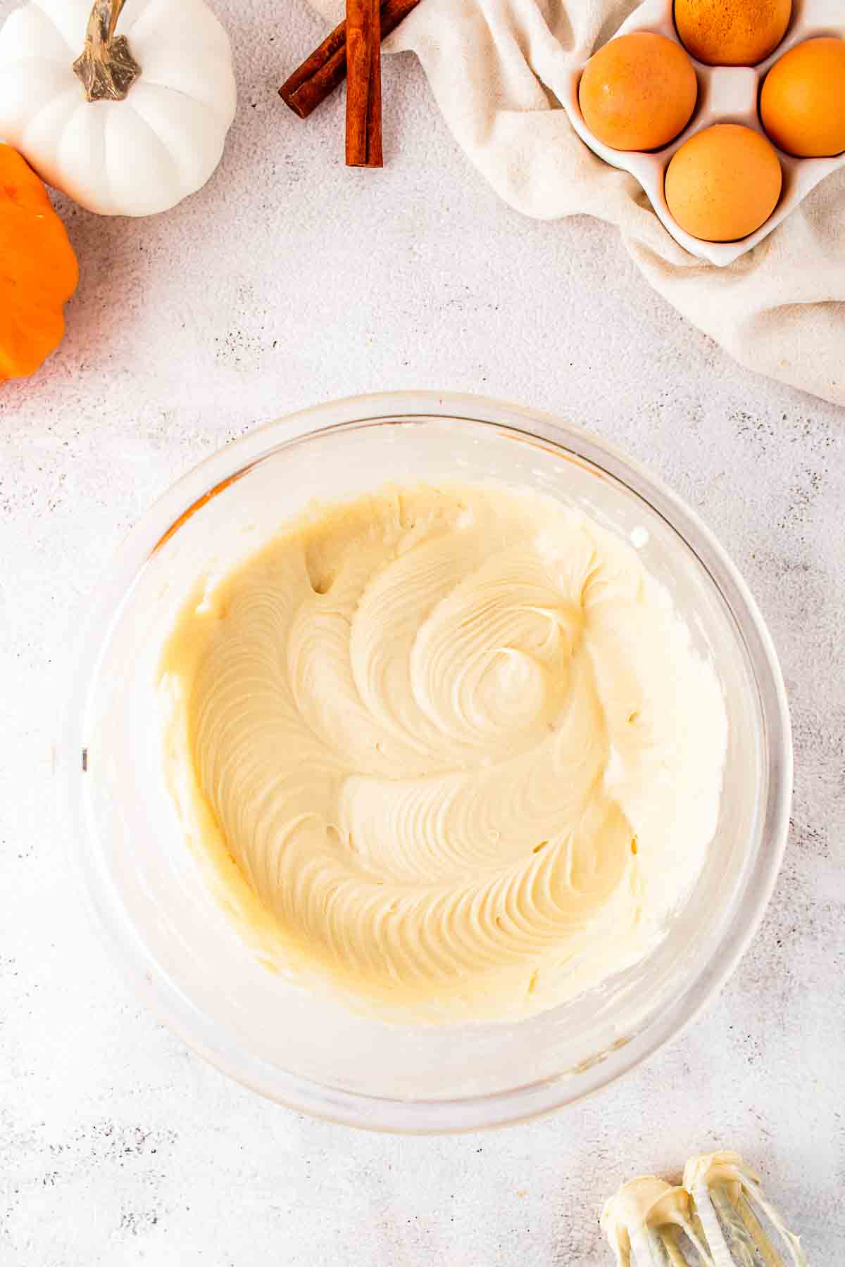 cheesecake mixture in the bowl