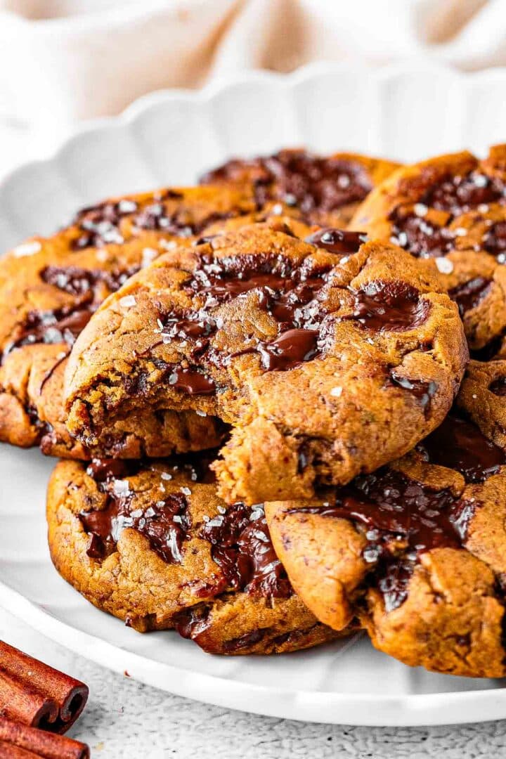 pumpkin chocolate chip cookie with flakey salt on top