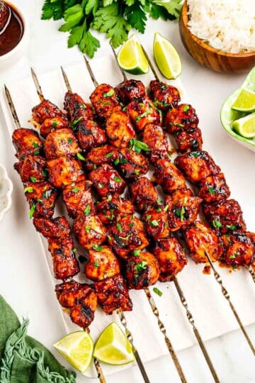 bbq chicken kebabs on the grill