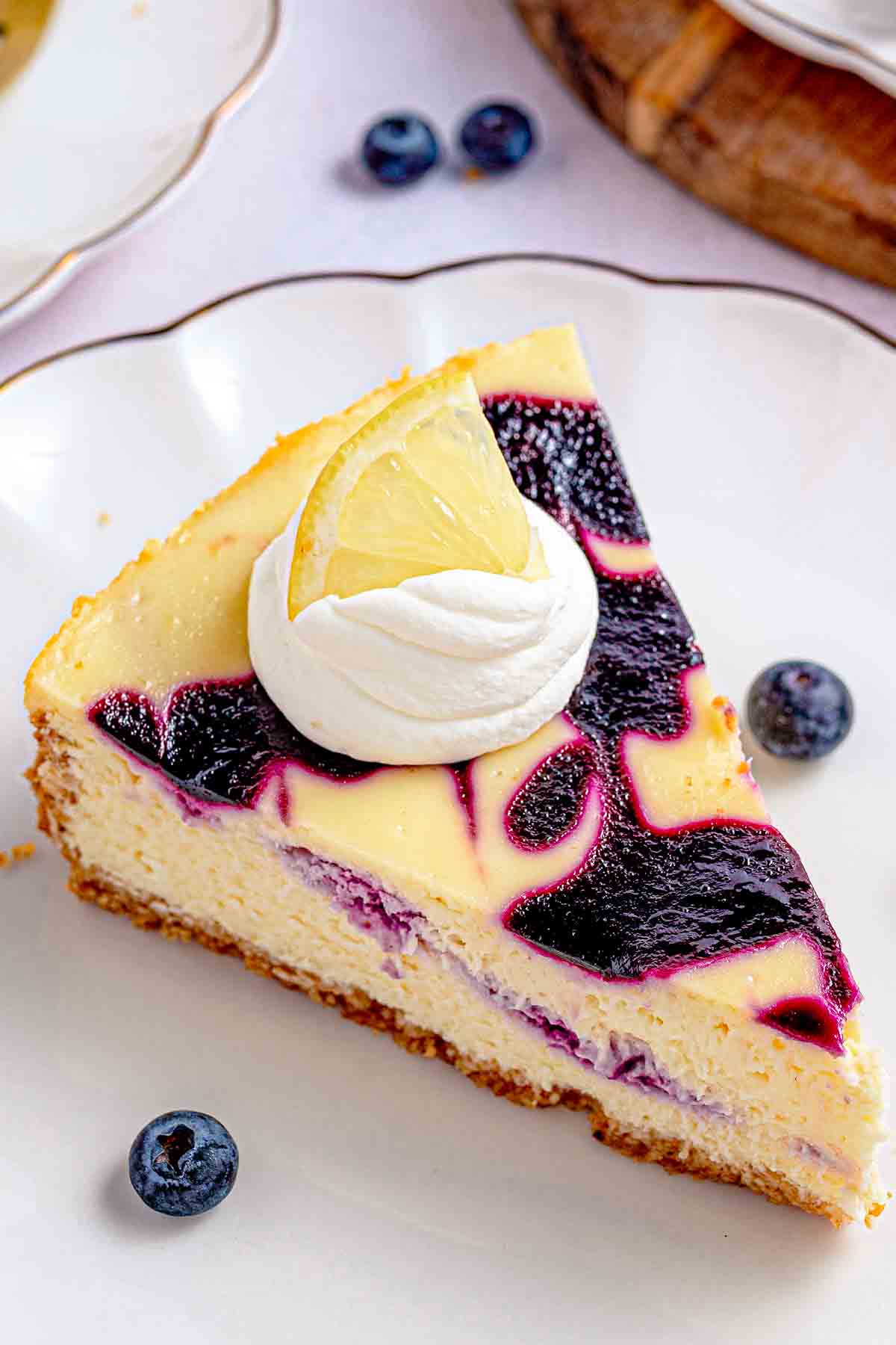 Lemon Blueberry Cheesecake with Fresh Blueberry Swirl