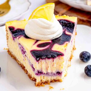 Lemon Blueberry Cheesecake with Fresh Blueberry Swirl