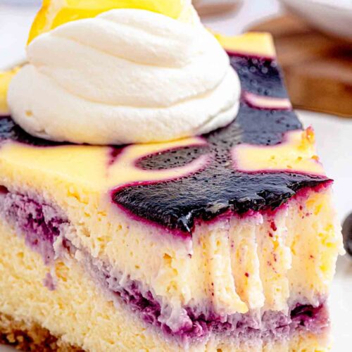 Lemon Blueberry Cheesecake with Fresh Blueberry Swirl