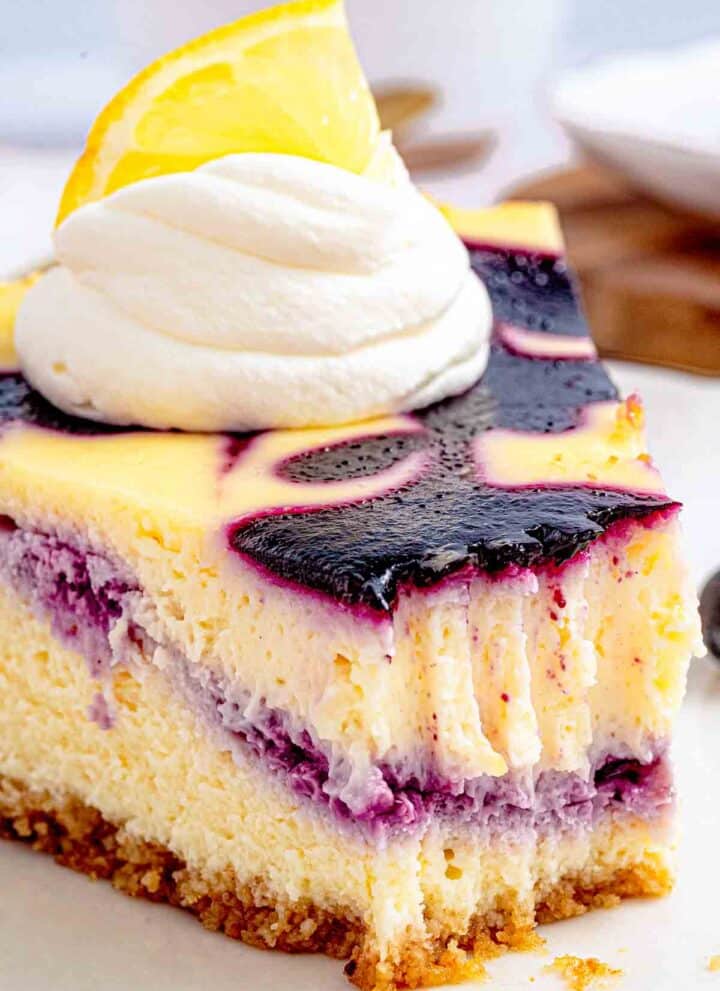 Lemon Blueberry Cheesecake with Fresh Blueberry Swirl