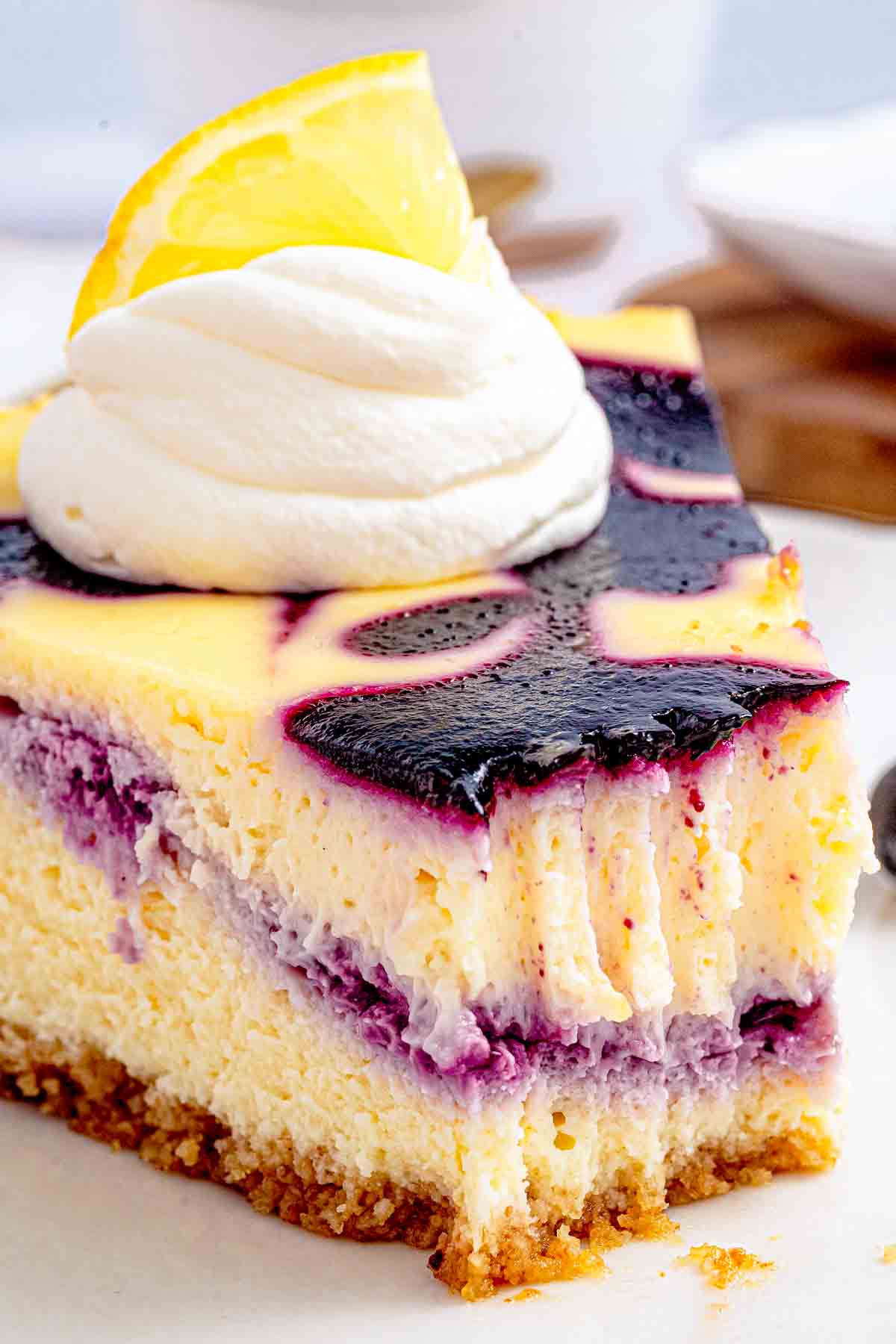 Lemon Blueberry Cheesecake with Fresh Blueberry Swirl