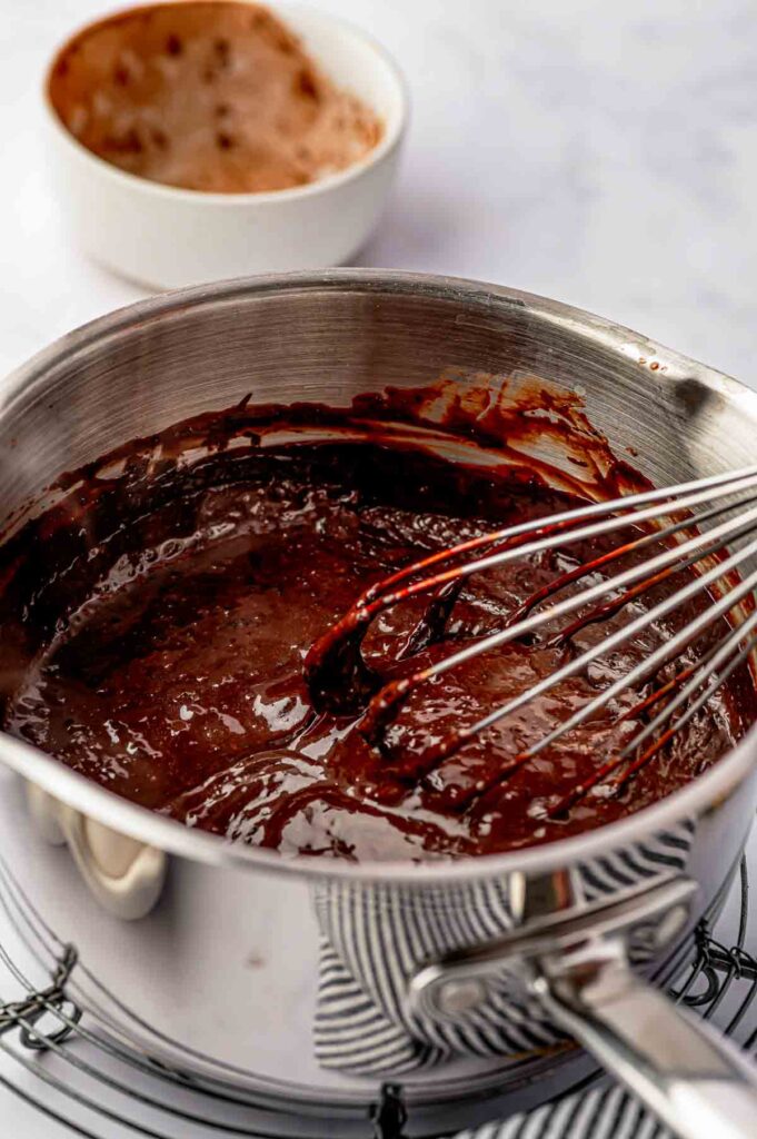 chocolate ganache glaze whisked in the bowl