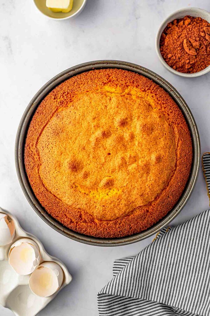 fully vaked brazilian carrot cake inside 9 inch baking round dish