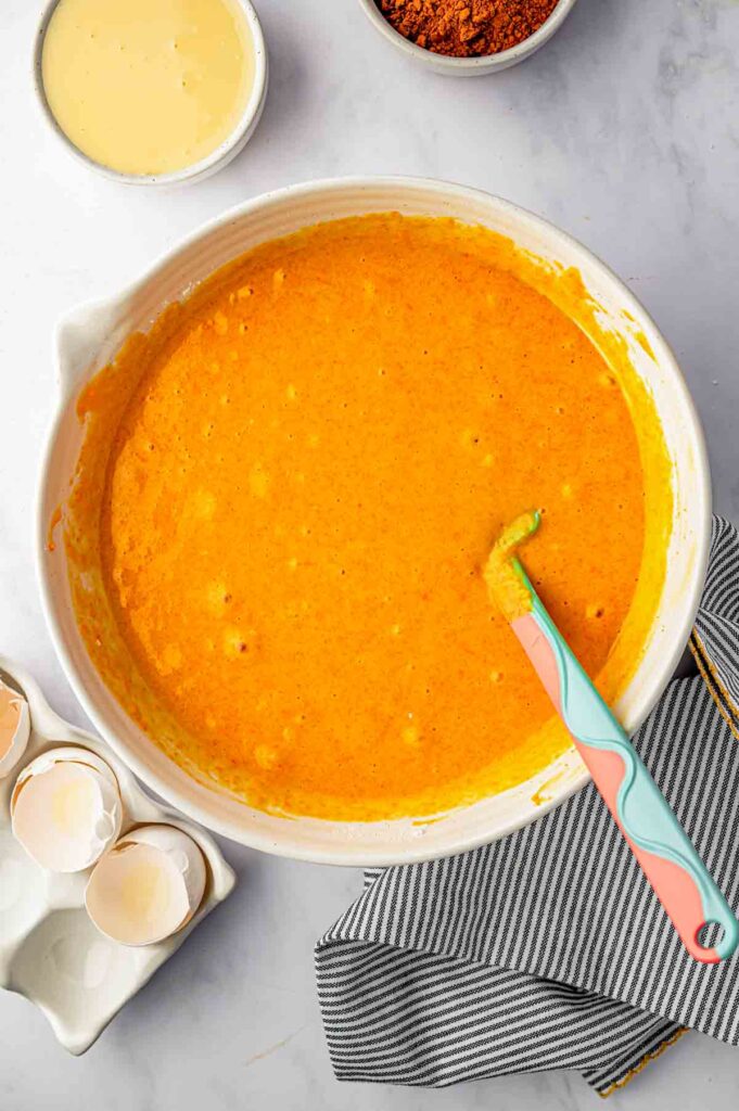 carrot egg and sugar mixture mixed with the dry ingredients together