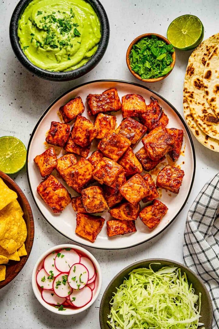 air fryer salmon bites on a plate