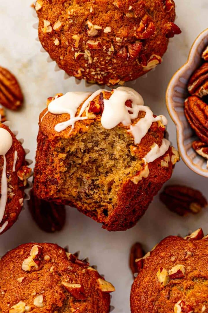Banana Pecan Muffins with Maple Glaze