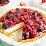 no bake summer berry pie with thick berry topping and creamy filling