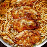 Creamy italian chicken pasta in white wine parmesan sauce