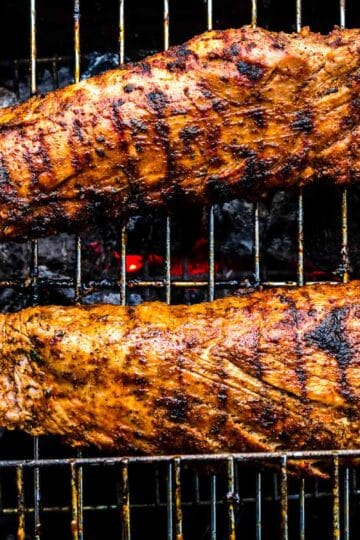 grilled pork tenderloin on grill crates