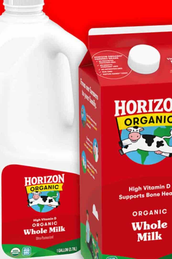 milk in plastic jugs next to the milk in carton