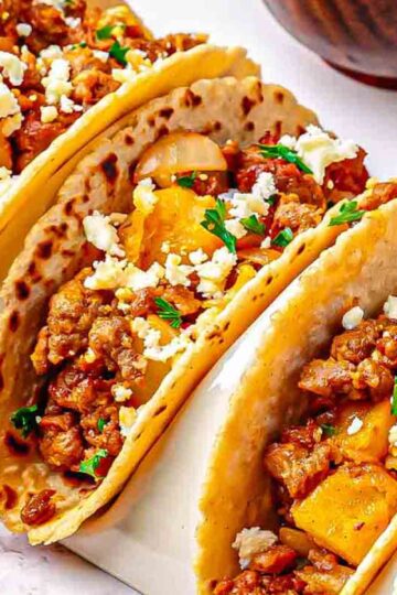 papas con chorizo street tacos
