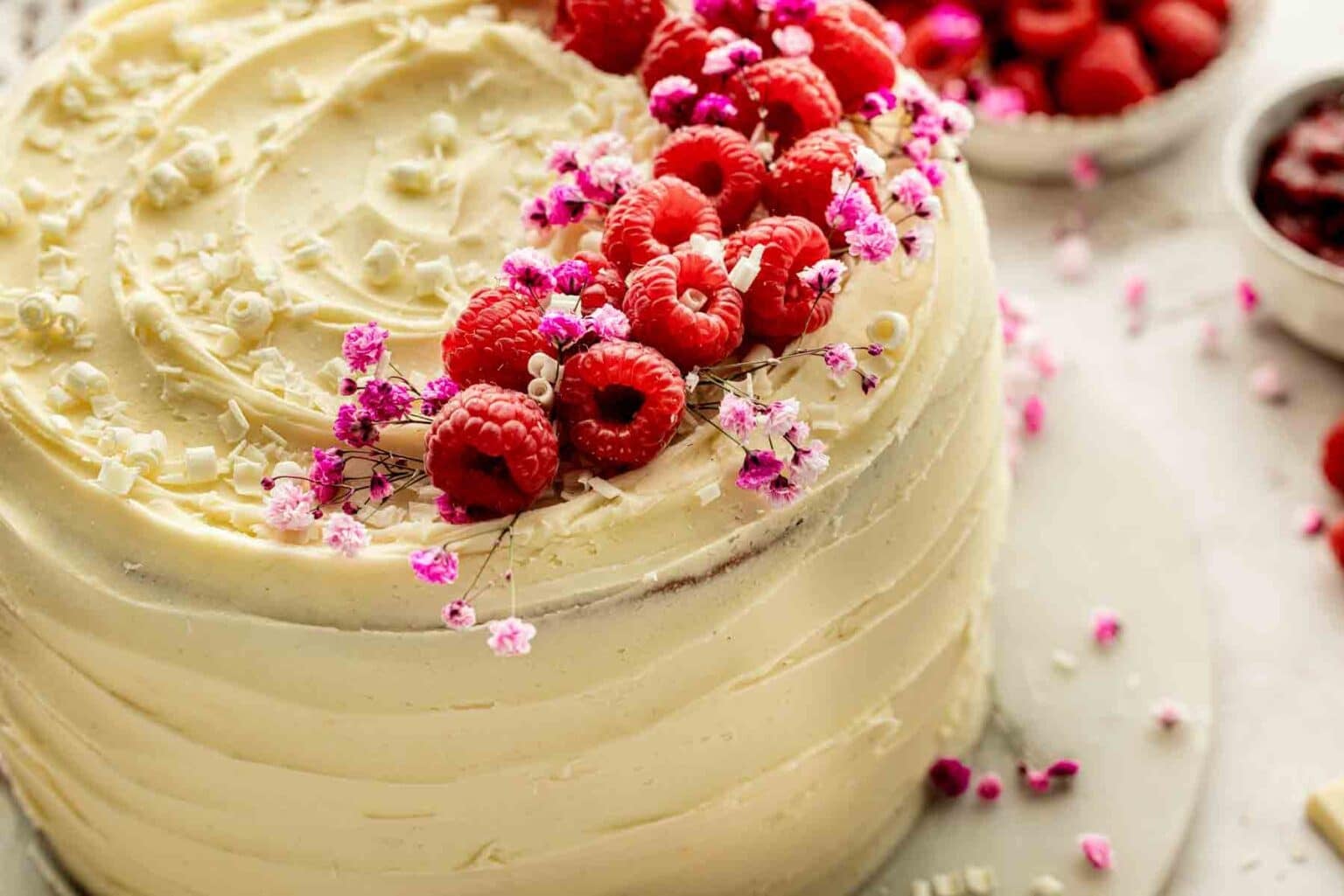 Raspberry White Chocolate Layer Cake — Soft Crumb, Stable Filling