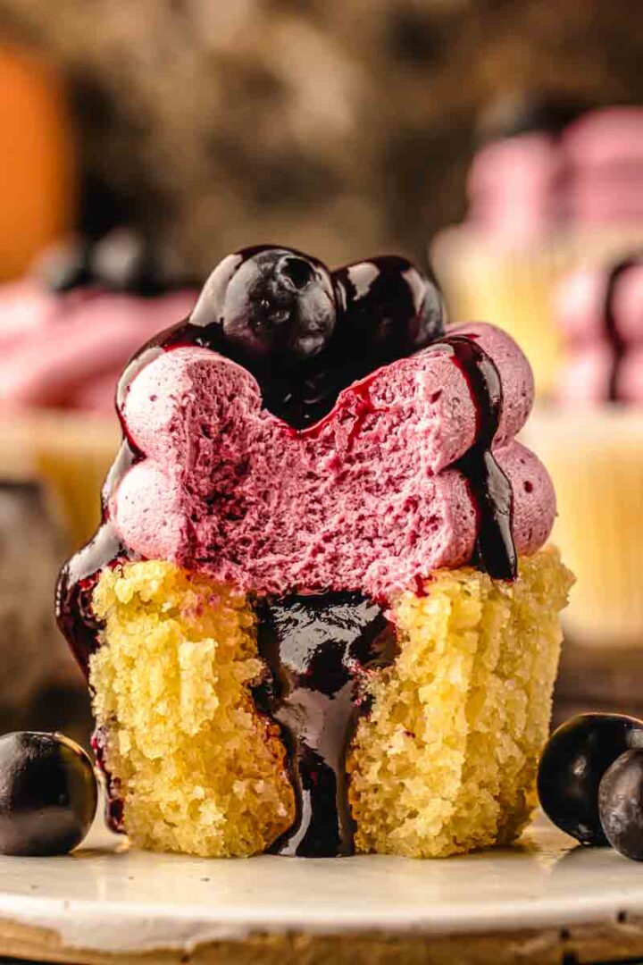 Blueberry Cupcakes with fresh blueberry buttercream and hidden blueberry center