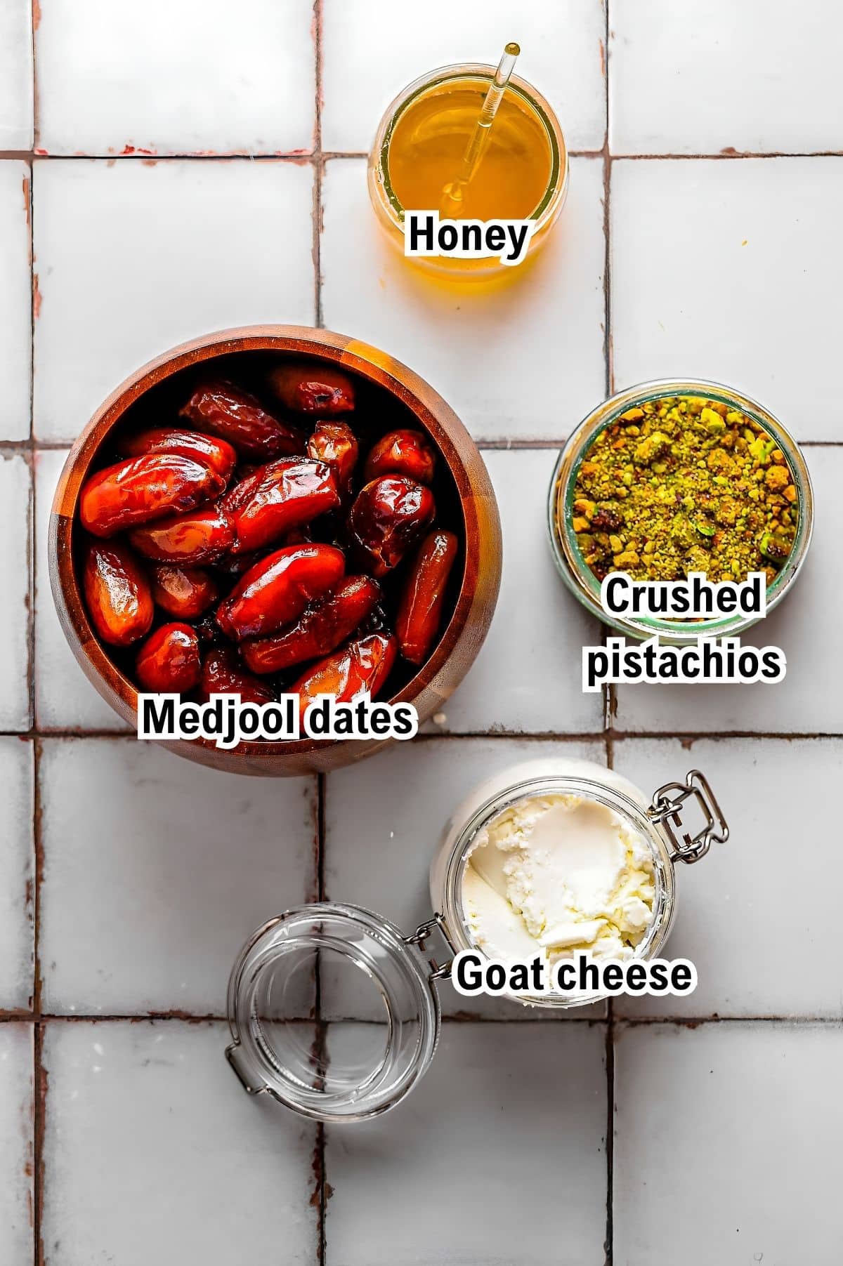 The Ingredients for Honey Goat Cheese Stuffed Dates